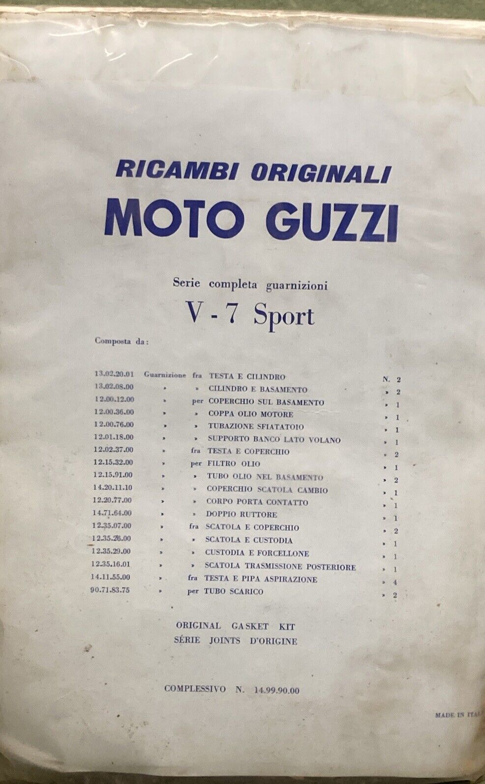 NEW GENUINE MOTO GUZZI 1499-9000 Engine Gasket Set V7 82.5mm