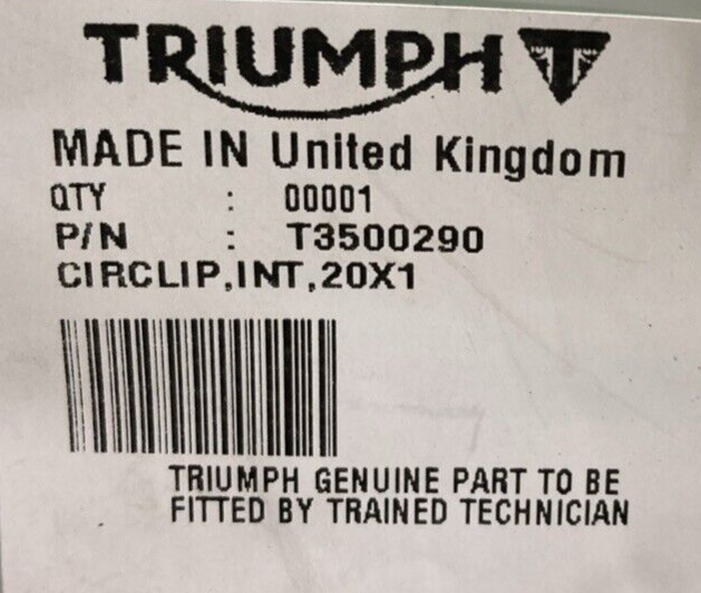 NEW GENUINE TRIUMPH T3500290 Circlip, Int, 20 X 1