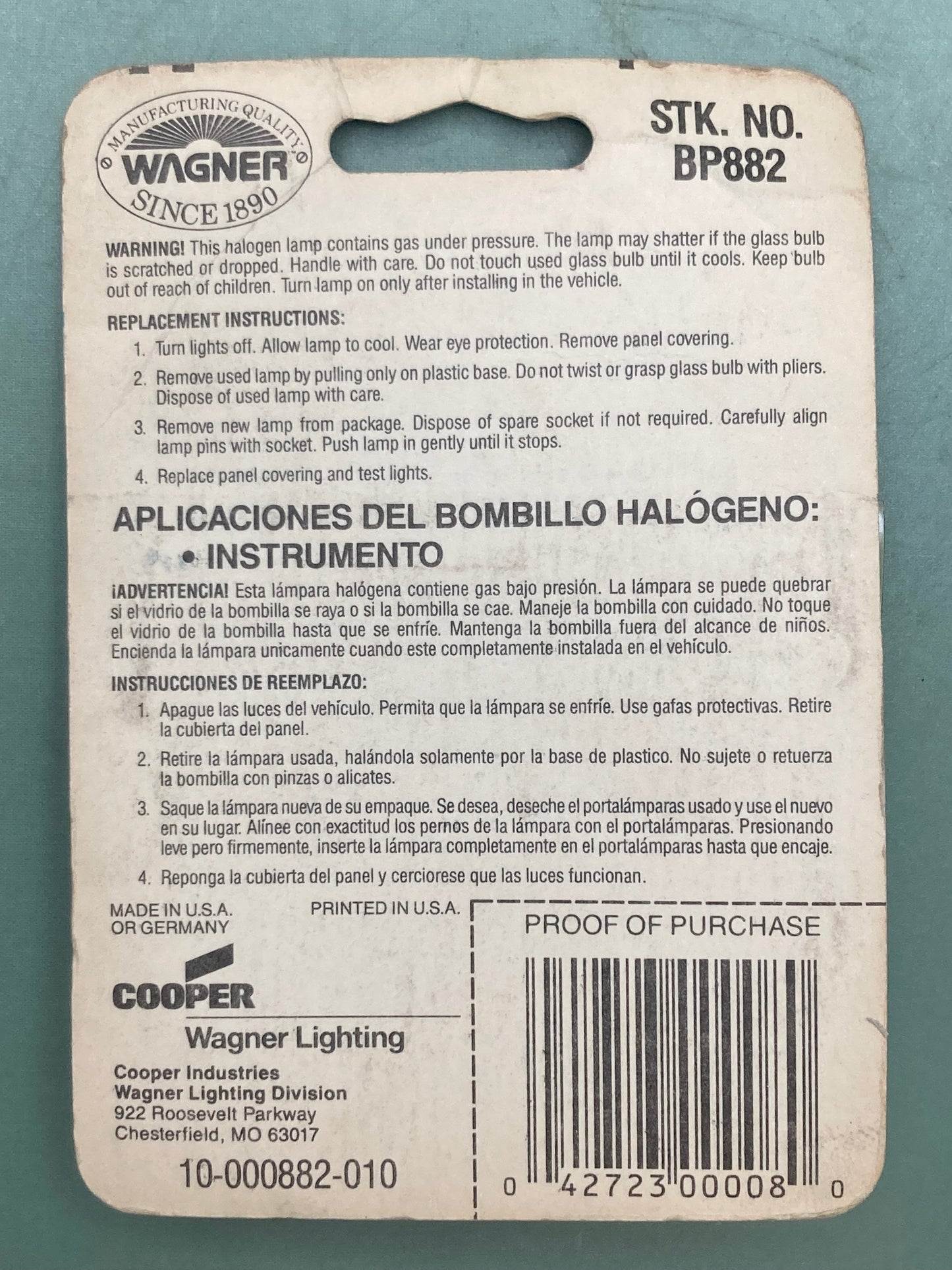 New Genuine Wagner 882 Halogen Auto Bulb 12V