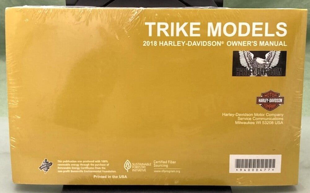 Harley Davidson 94000477 Trike Models Owner's Manual 2018 New Genuine