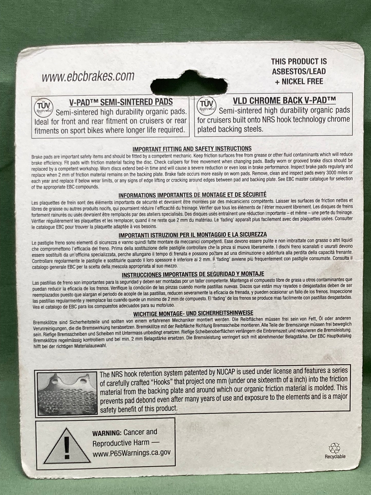 New Genuine EBC FA196V Semi-Sintered V Brake Pads