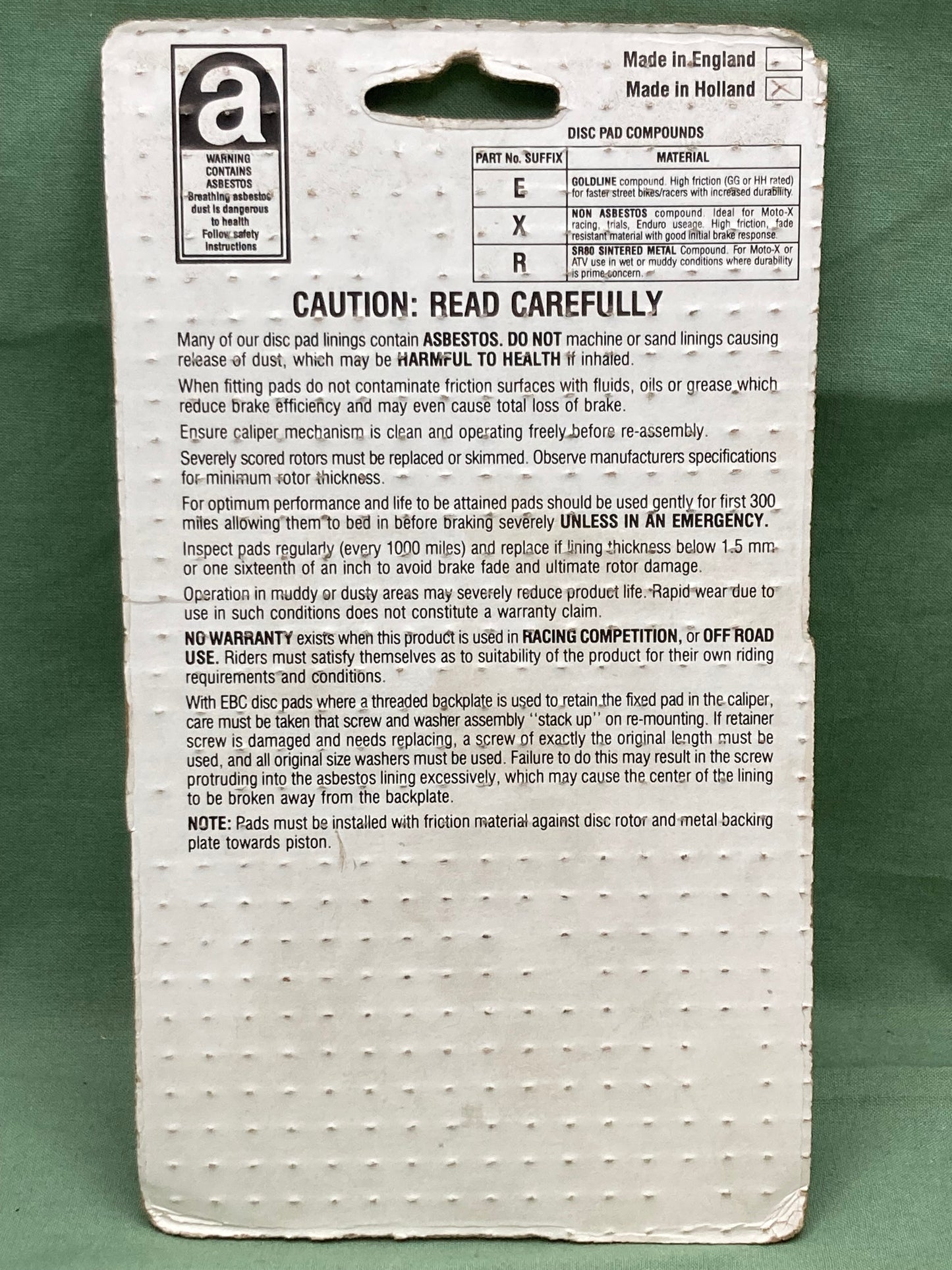 New Genuine EBC FA78 Organic Brake Pad Set MC Harley/Buell