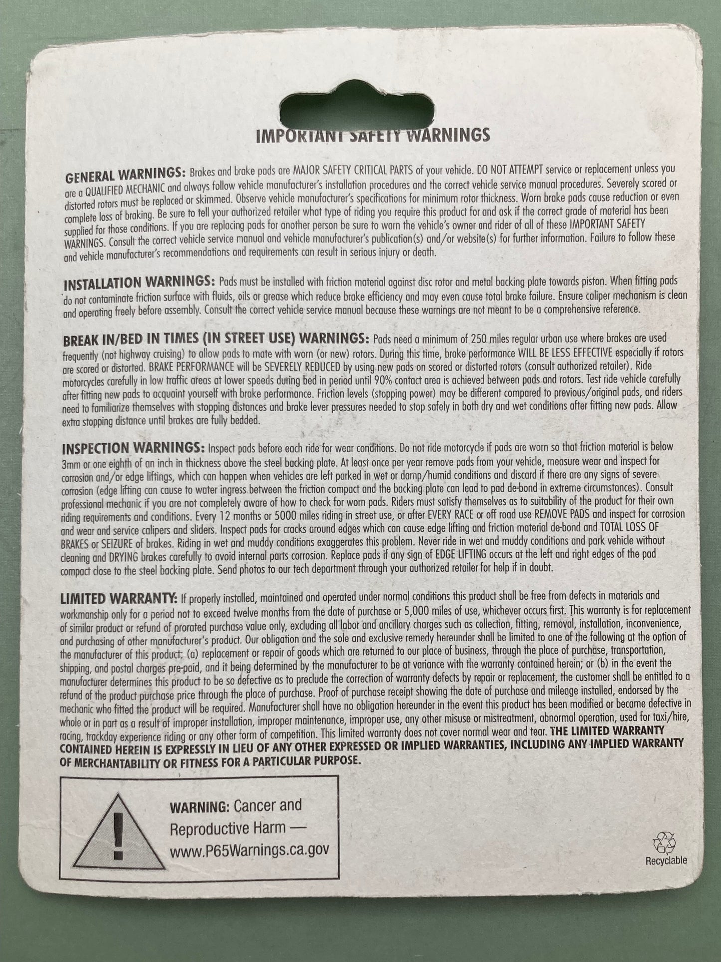 New Genuine Drag Specialties 1721-1365 Sintered Metal Harley/Buell Brake Pad Set
