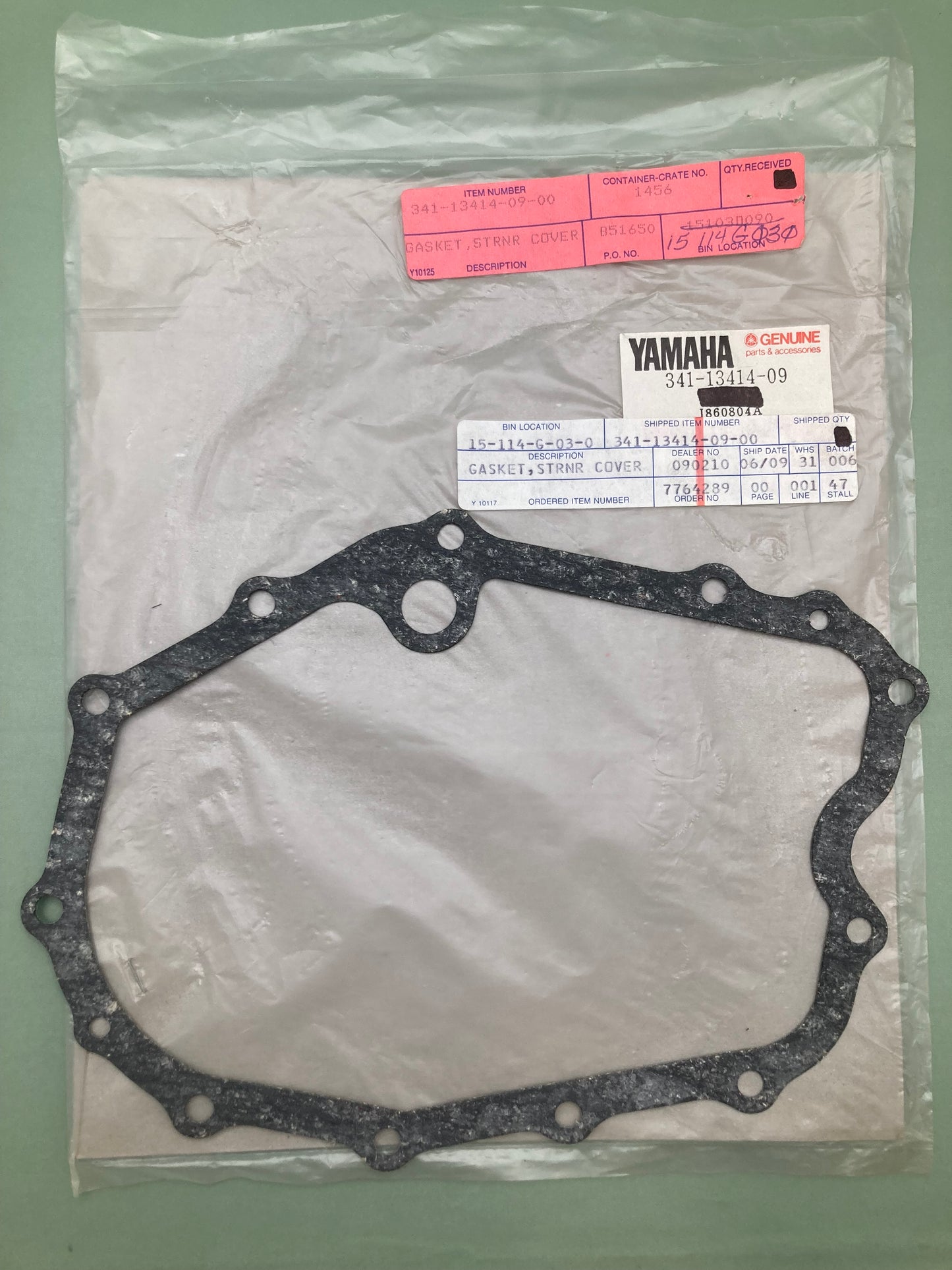 New Genuine Yamaha 341-13414-09 Strnr Cover Gasket, 341-13414-09-00