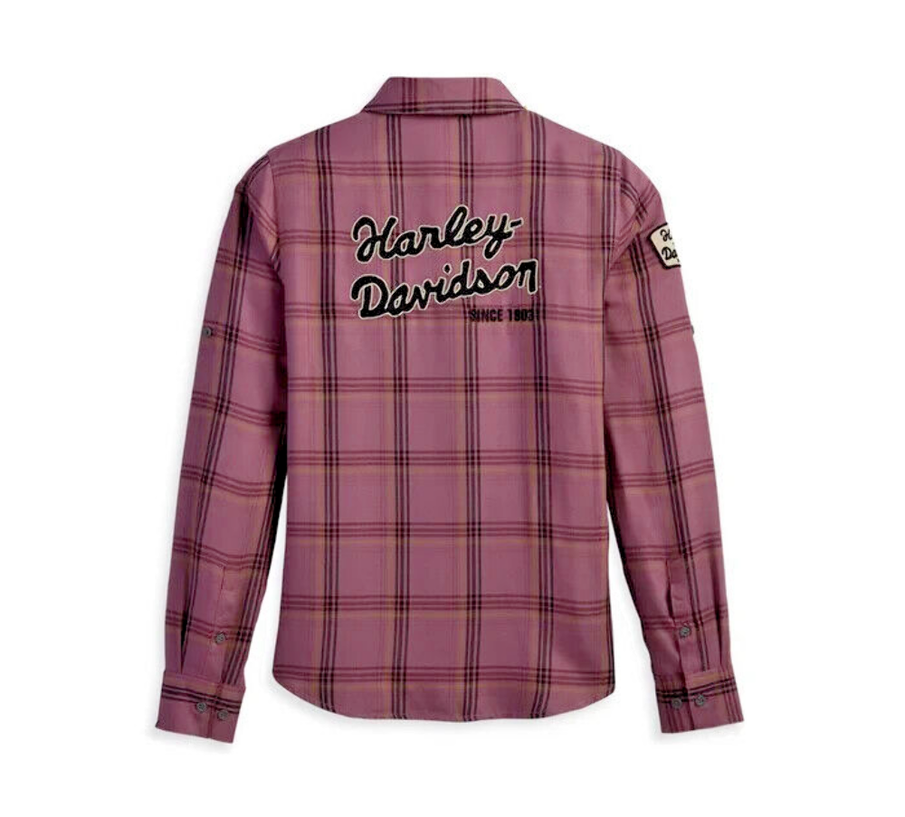NEW GENUINE HARLEY DAVIDSON 96273-23VW SM Women's Gas & Oil PLAID SHIRT