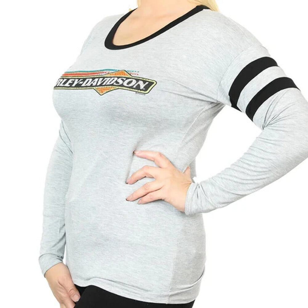 NEW HARLEY DAVIDSON HT4653GRY XL Women's Eatin Dust L/S Crew Neck Bling Shirt