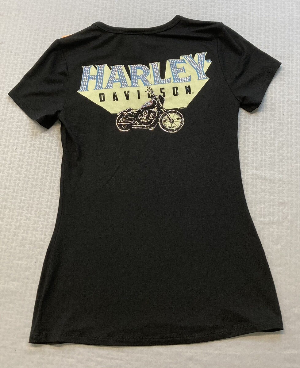 NEW HARLEY DAVIDSON HT4662BLK CYCLONE S/S SCOOP NECK BLACK XS