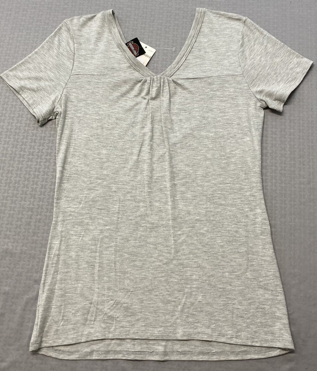 NEW GENUINE HARLEY DAVIDSON HT4685GRY Women's Golden Wing V-Neck Tee SMALL