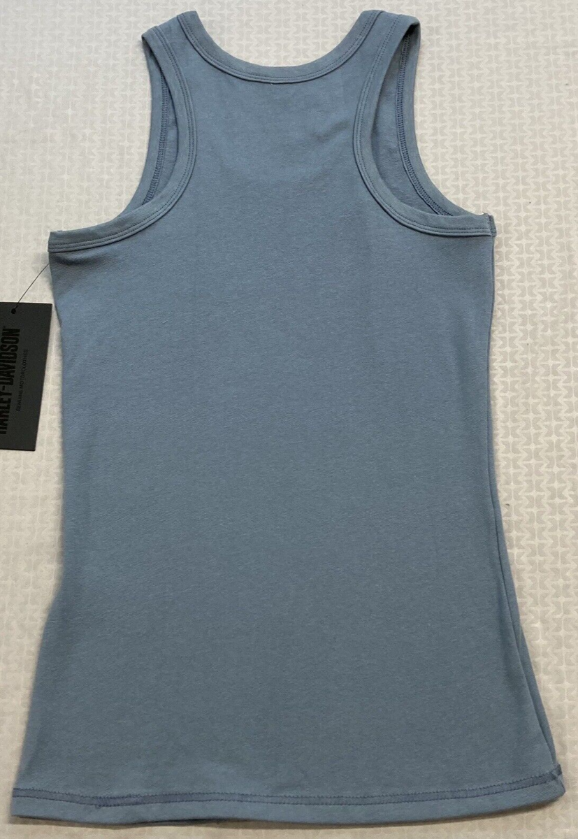 NEW HARLEY DAVIDSON 96442-23VW Women's Classic Blue Knit Tank S Racer Font