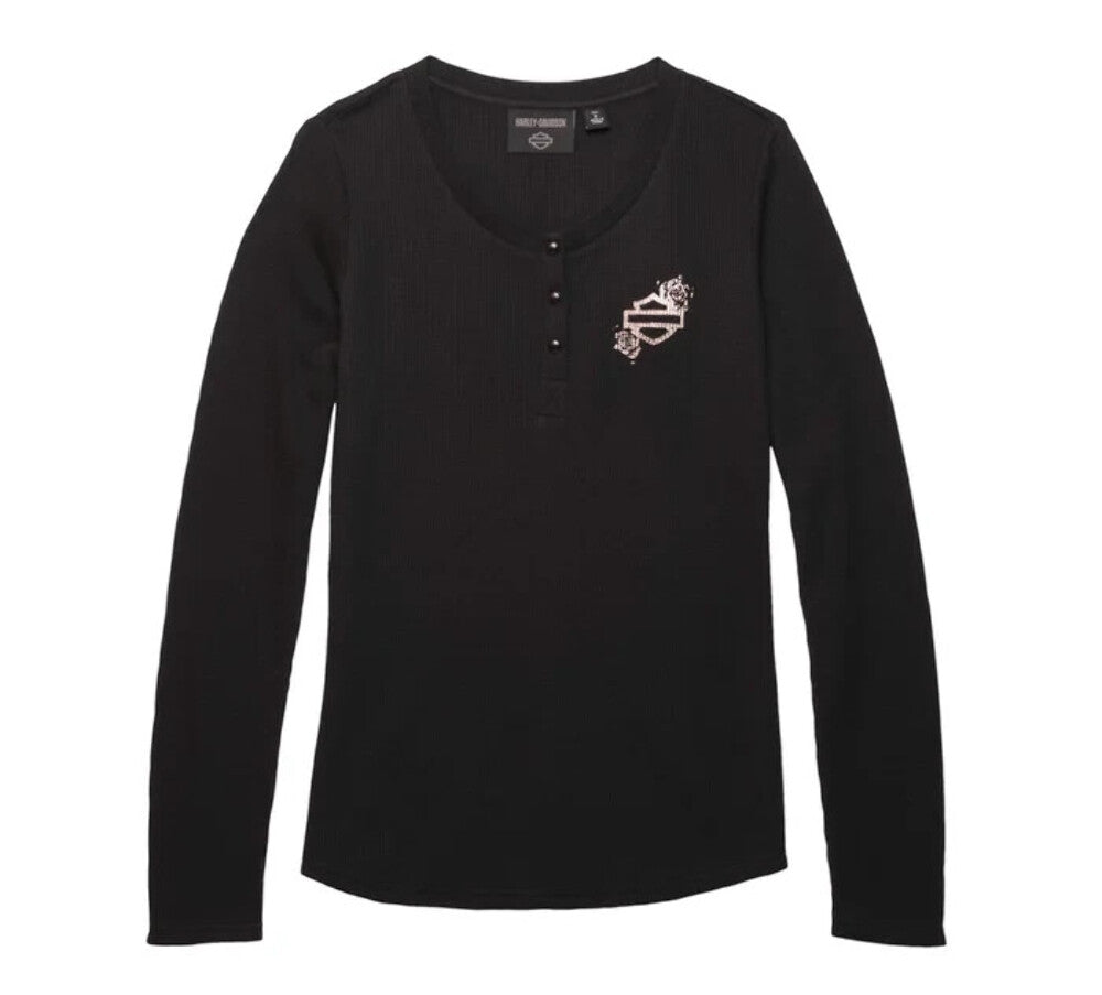 NEW HARLEY DAVIDSON 96452-23VW Women's Fireside Roses L/S Knit Black Tee S