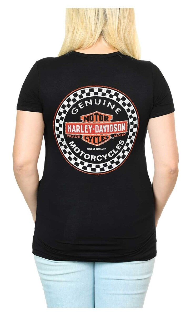 NEW HARLEY DAVIDSON HT4640BLK Women's Winners Circle S/S Scoop Neck Black Top XS