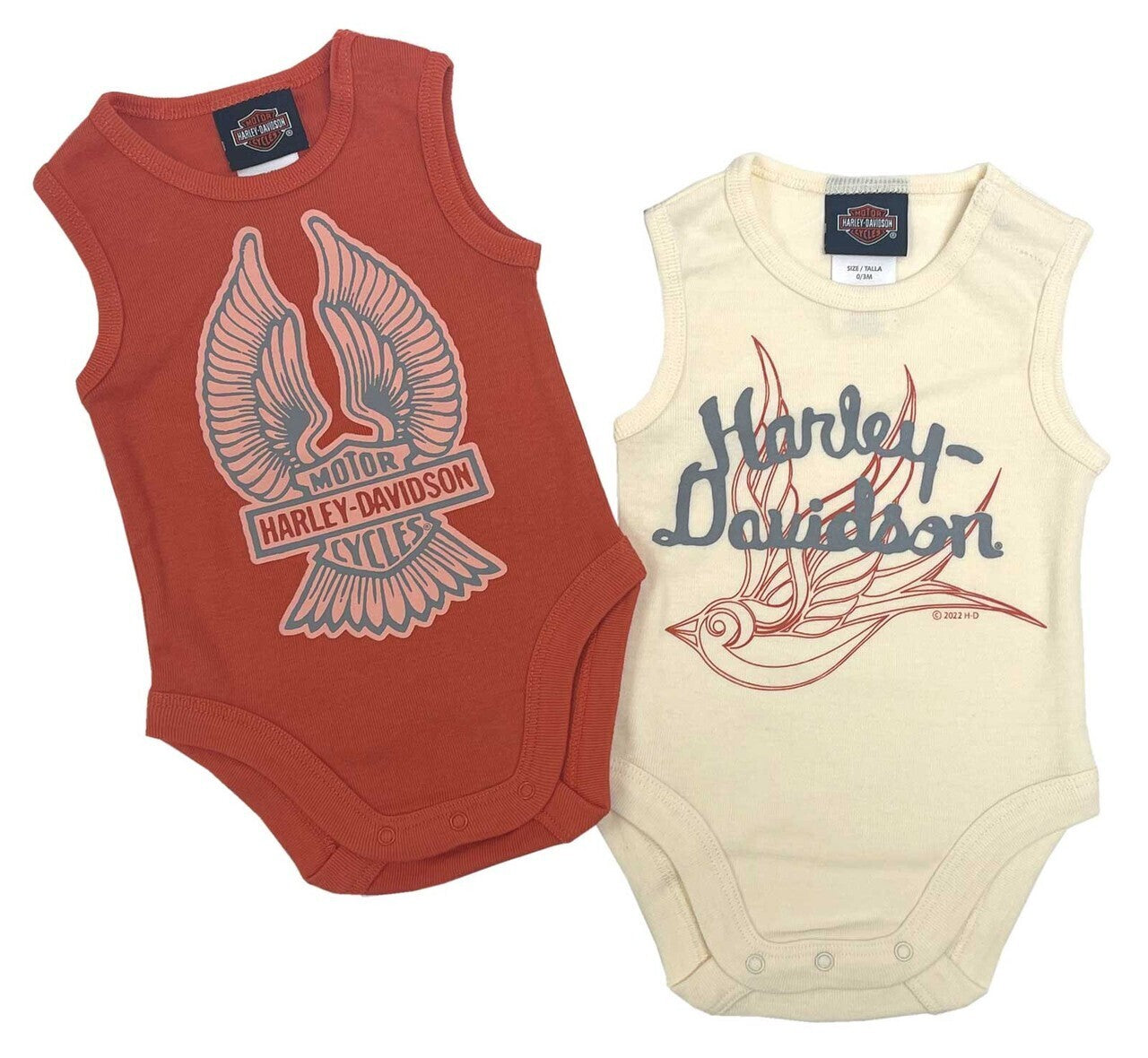 NEW GENUINE HARLEY DAVIDSON 3002229 0-3M GIRL 2PK RIB BODYSUIT ORG/WTE