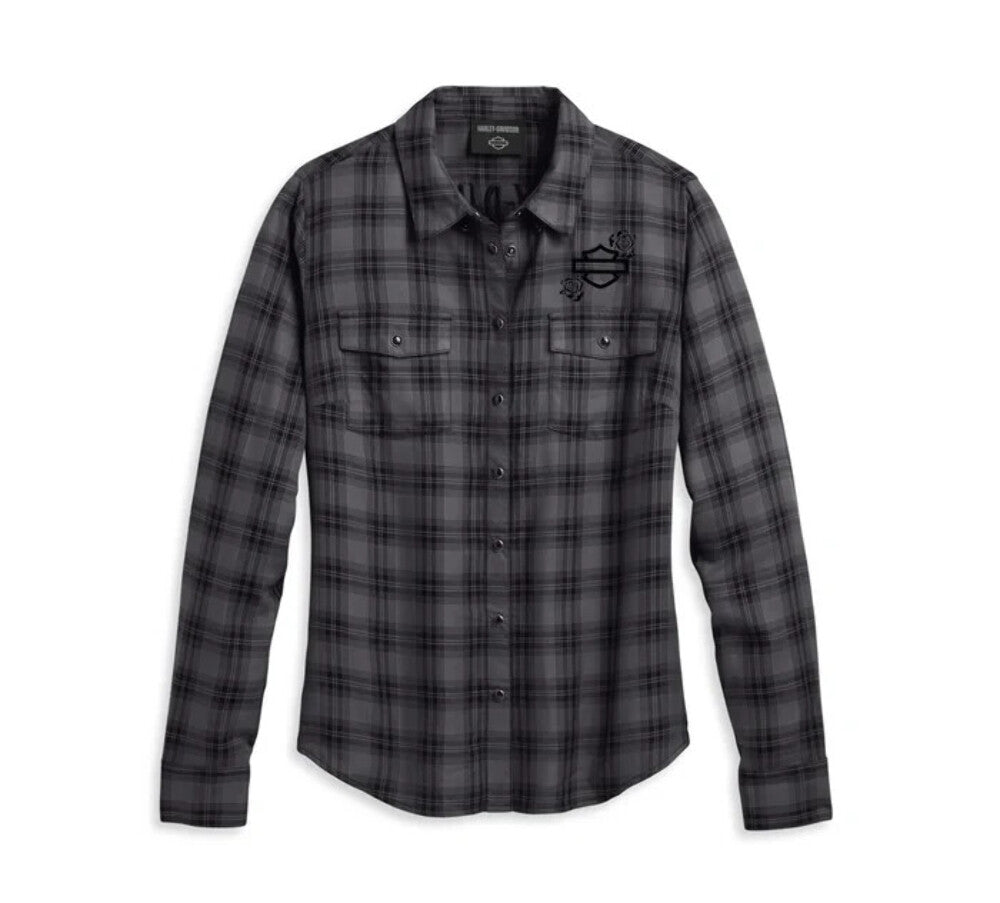 NEW HARLEY DAVIDSON 96479-23VW WOMENS CLASSIC ENCHANTED SHRT PLAID BLK PEARL XXL
