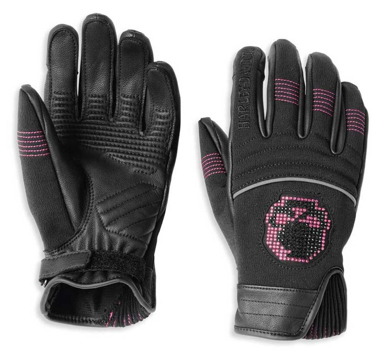 NEW HARLEY DAVIDSON 97133-22VW Women's Bling Willy G Skull Full Finger Glove XS