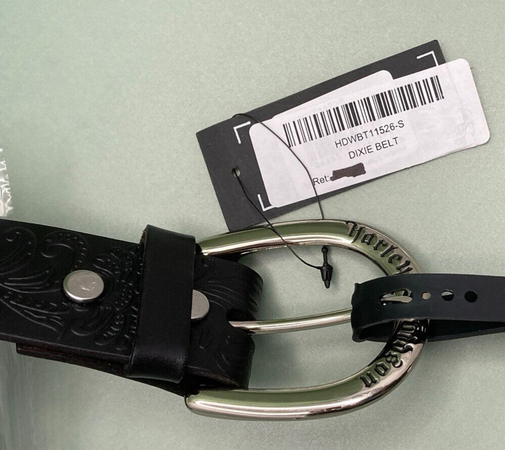NEW HARLEY DAVIDSON HDWBT11526 WOMEN'S DIXIE EMBOSSED BLACK LEATHER BELT SMALL