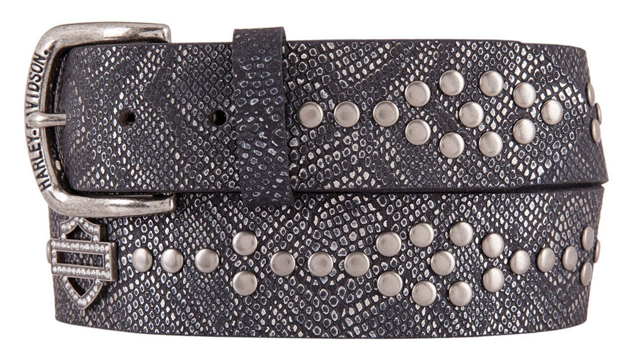 NEW HARLEY DAVIDSON HDWBT11450 Womens Studded Bling Snake Leather Belt Blk Sm