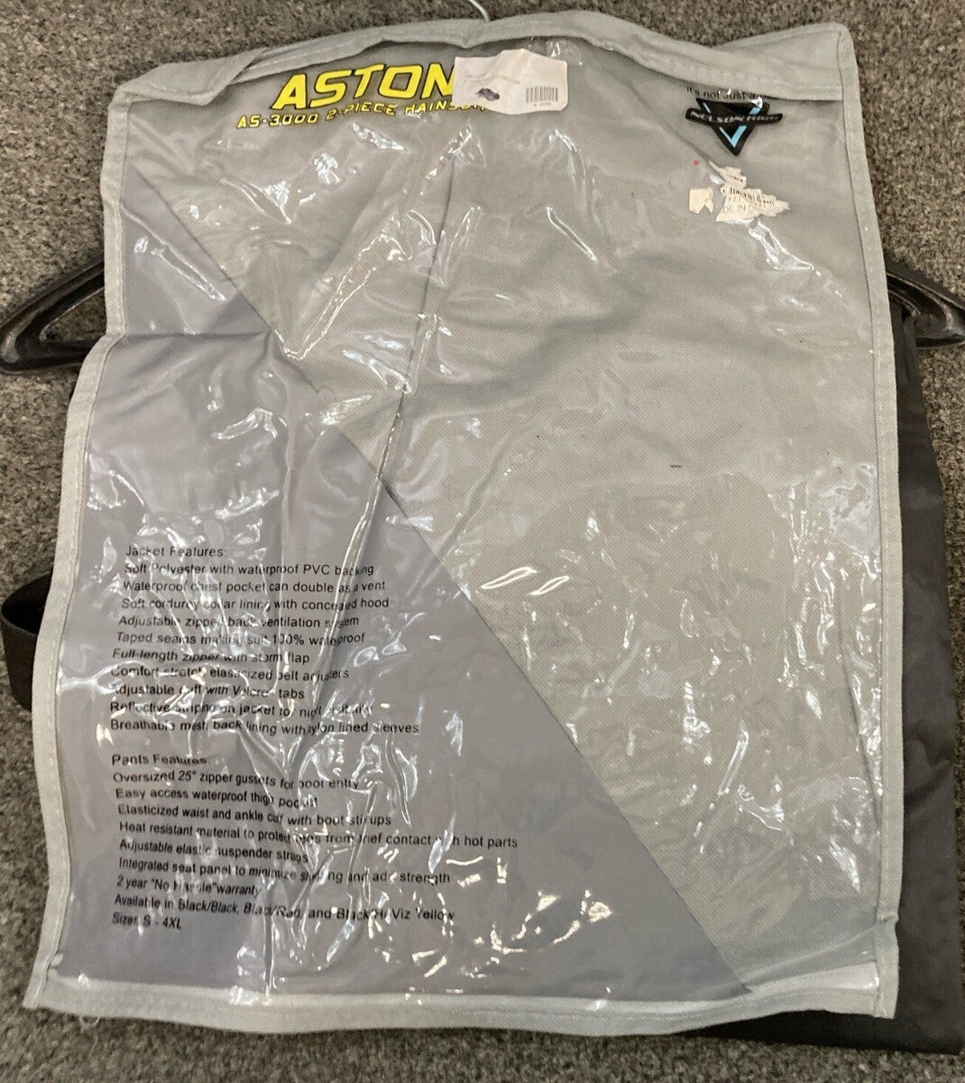NEW GENUINE NELSON-RIGG AS-3000 ASTON 2-PIECE RAINSUIT BLACK, SIZE XL