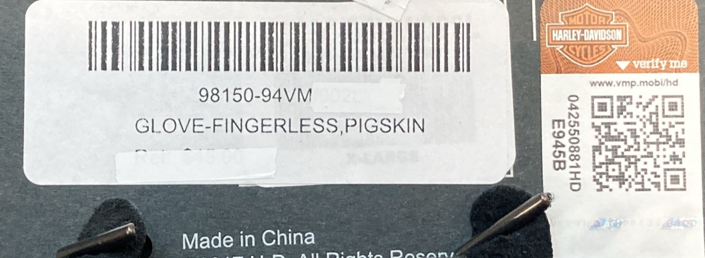 NEW GENUINE HARLEY-DAVIDSON MEN'S 98150-94VM MD Bar & Shield Fingerless Leather