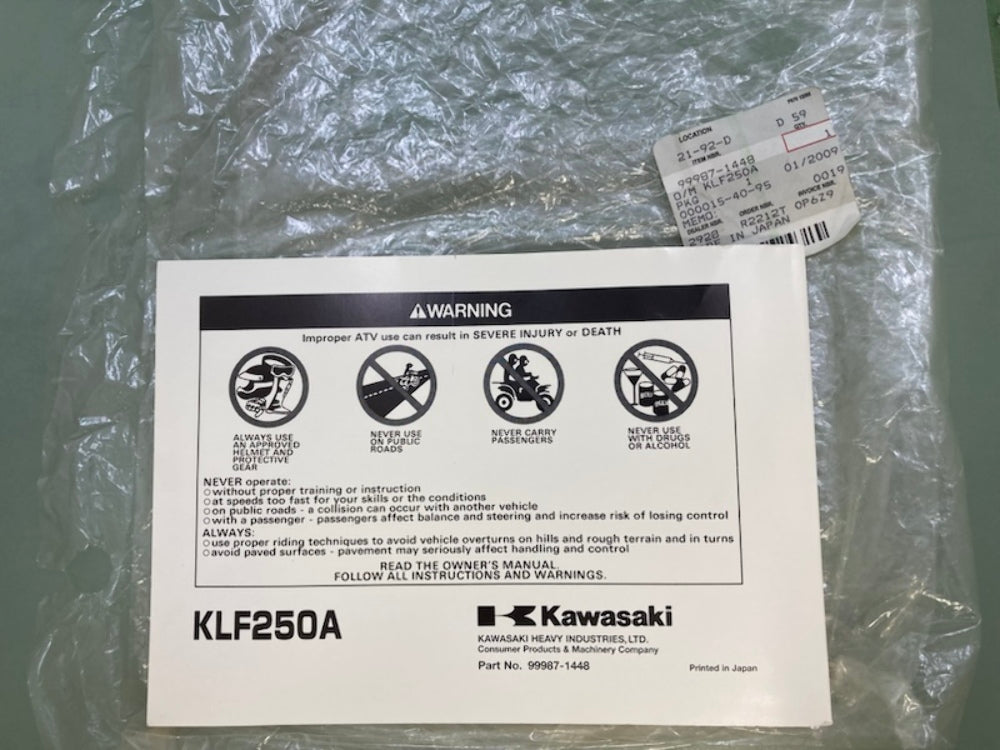 Kawasaki 99987-1448 Owner's Manual KLF250A 2007 New Genuine