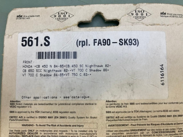 SBS 561HF Front Brake Pads New Genuine