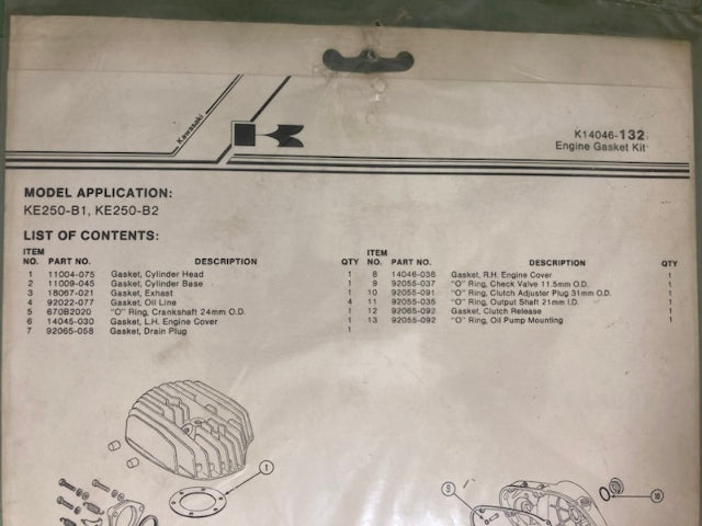 Kawasaki K14046-132 Engine Gasket Kit New Genuine