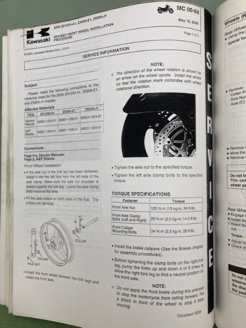 Kawasaki 99924-1255-01 Ninja ZX-9R Service Manual '99 Genuine
