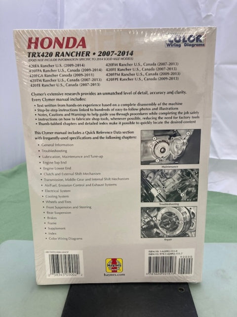 Clymer M202 Honda TRX420 Rancher Service Manual '07-'14 New Genuine