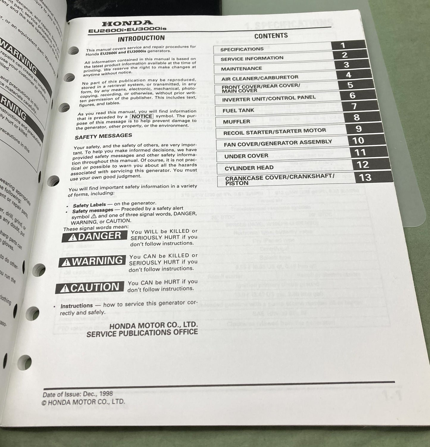 Genuine Honda 61ZT700 EU2600i/3000is Generator Shop Manual 1998-2006