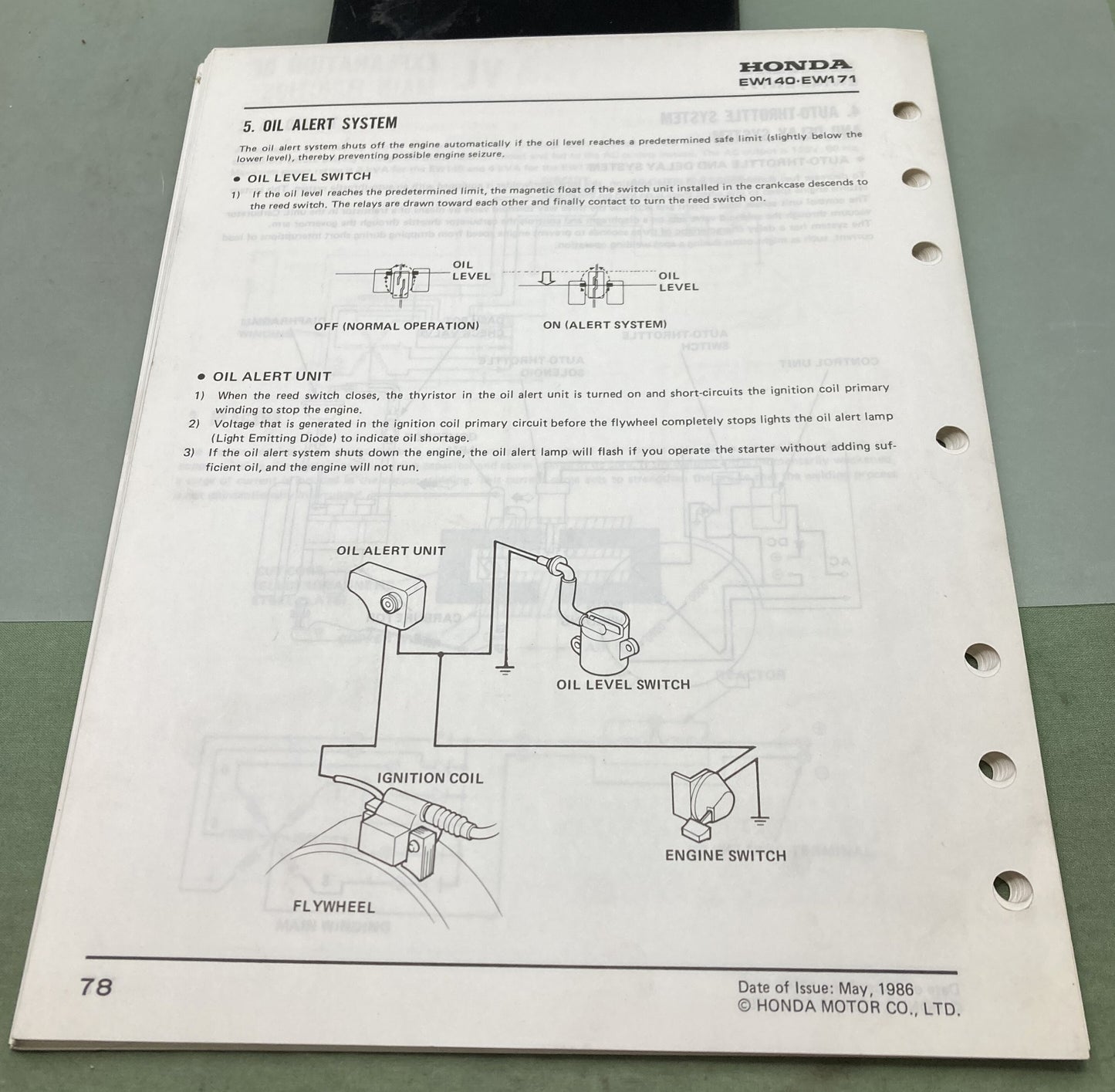 Genuine Honda 61ZB460 EW140 EW171 Shop Manual 1986