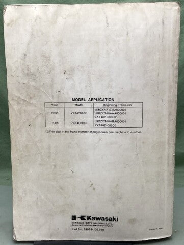 Kawasaki 99924-1362-01 ZZR 1400 ZZR1400 ABS Ninja ZX-14 Service Manual Genuine