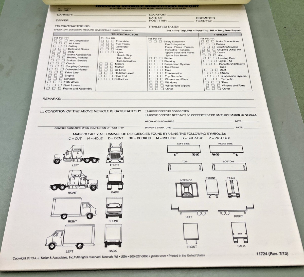 QTY 2 NEW GENUINE JJ KELLER DRIVER'S TRUCK TRACTOR/TRAILER INSPECTION BOOK 11724