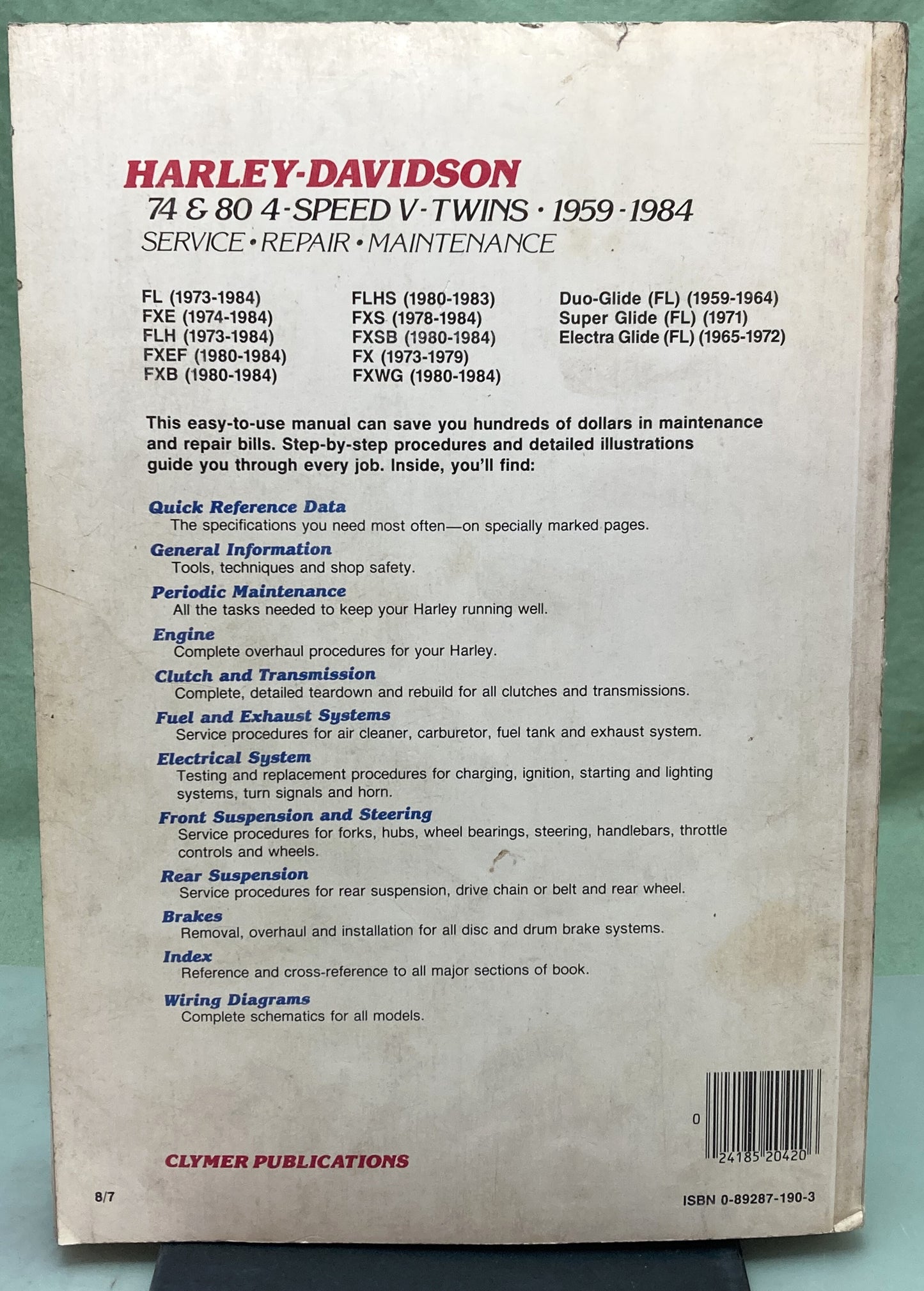 Genuine Clymer M420 Harley Davidson 74 and 80 4-Speed V-Twins Service Manual