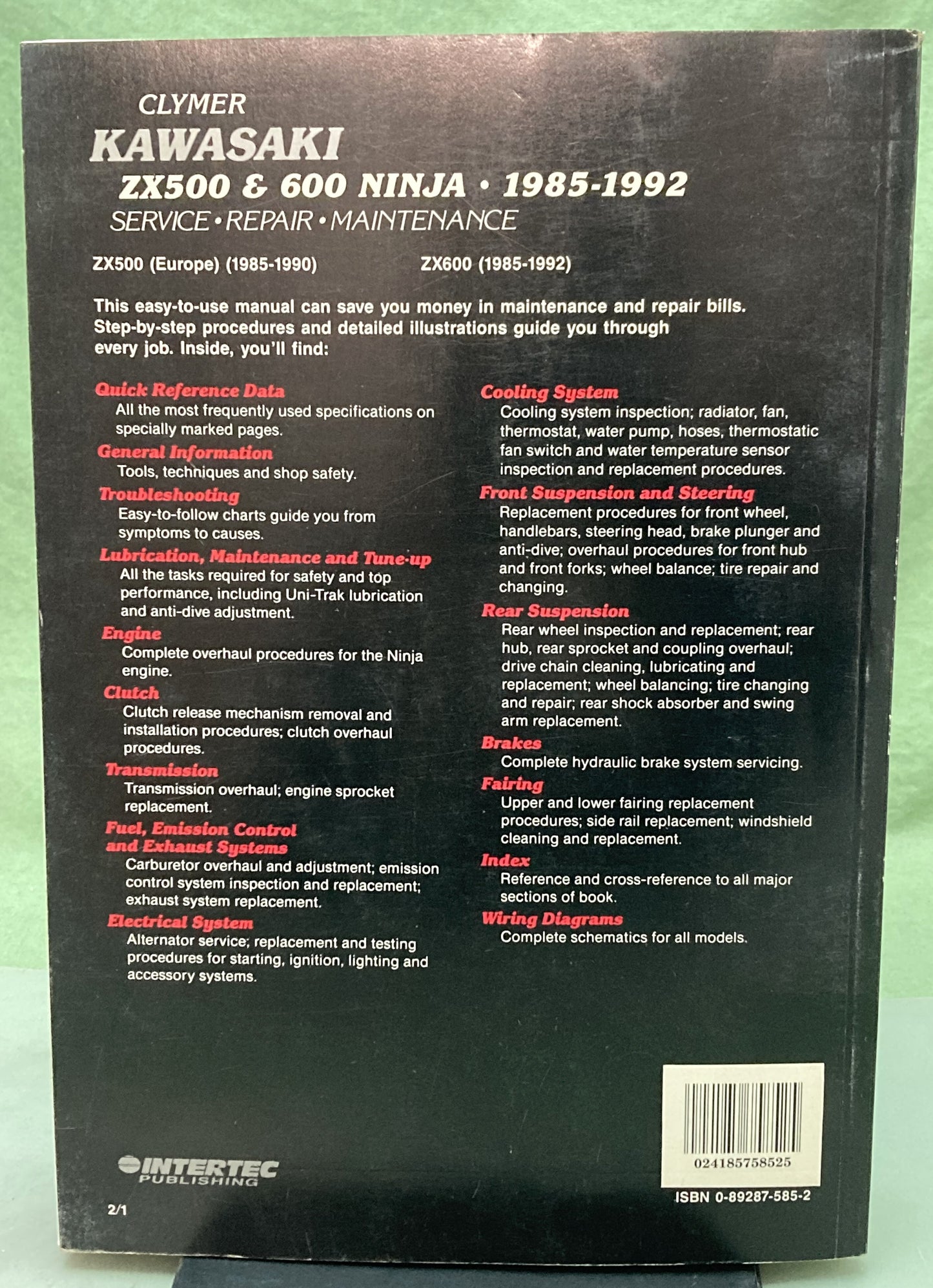 Genuine Clymer M452 Kawasaki ZX500 and 600 Ninja Service Manual 1985-1992