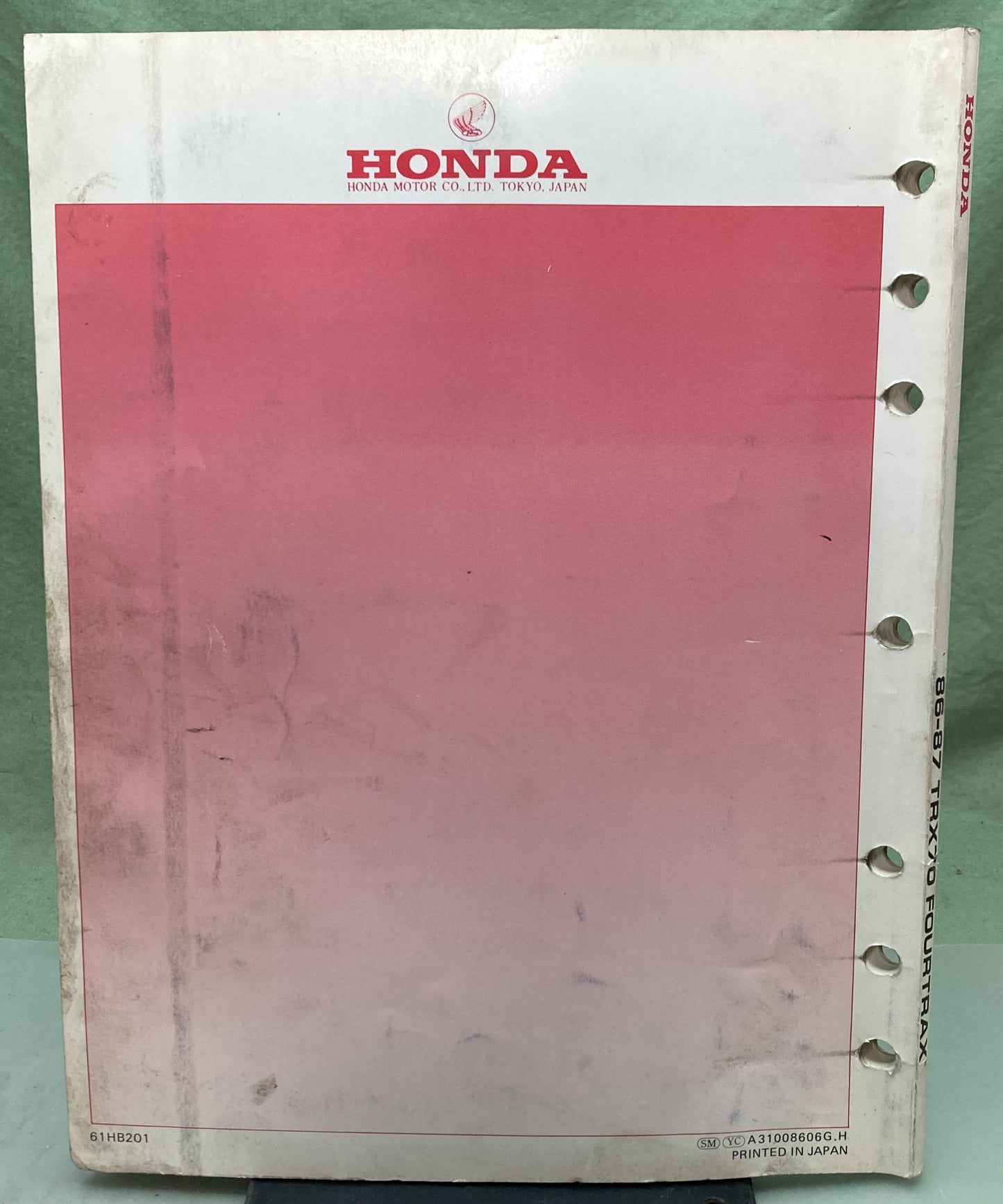 Genuine Honda 61HB201 TRX70 Fourtrax Service Manual 1986