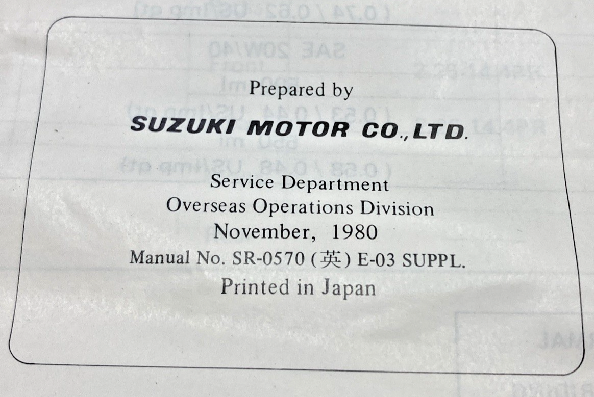 GENUINE SUZUKI SR-0570 FA50/M SUPPLIMENTARY SERVICE MANUAL