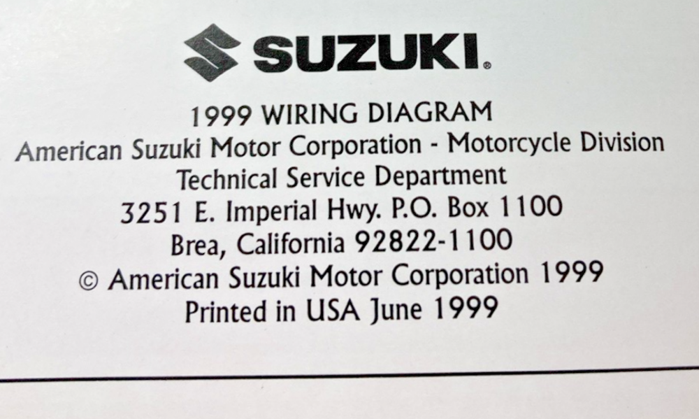 NEW GENUINE SUZUKI 99923-13991 MOTORCYCLE/ATV WIRING DIAGRAMS 1999