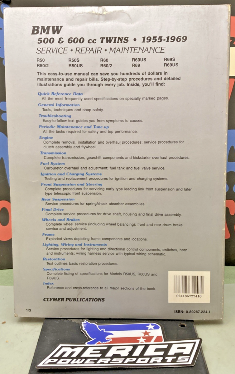 GENUINE CLYMER M308 BMW 500 & 600CC TWINS SERVICE MANUAL 1955-1969