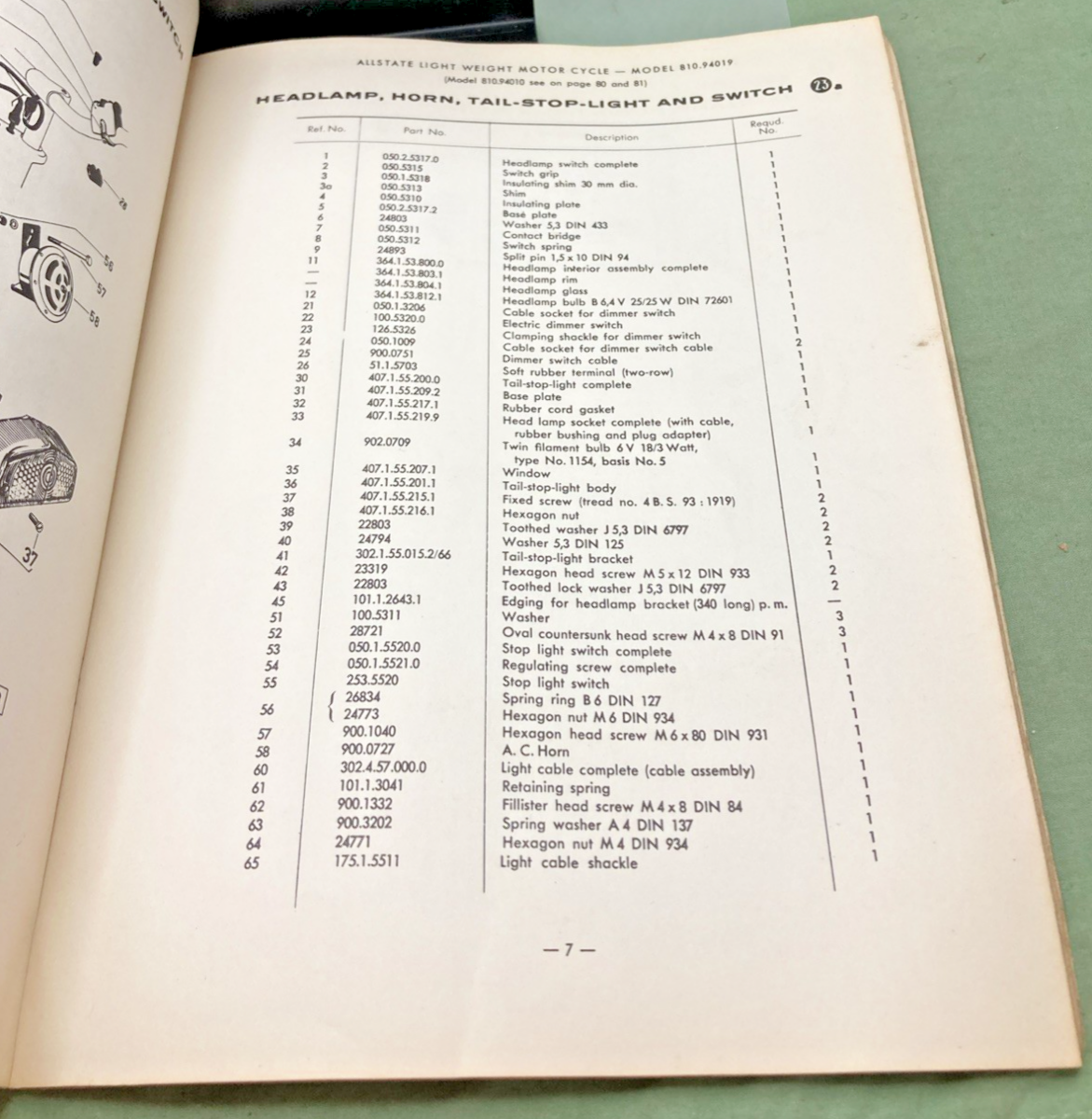 GENUINE ALLSTATE MOTOR CYCLES MODELS 810.94010 AND 810.94019 SET-UP, REPAIR