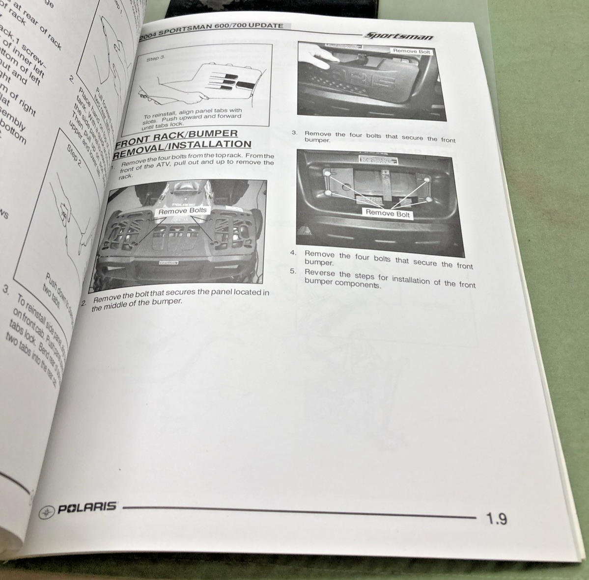 GENUINE POLARIS 9918937 SPORTSMAN 400/500/600/700 SERVICE MANUAL ADDENDUM 2004