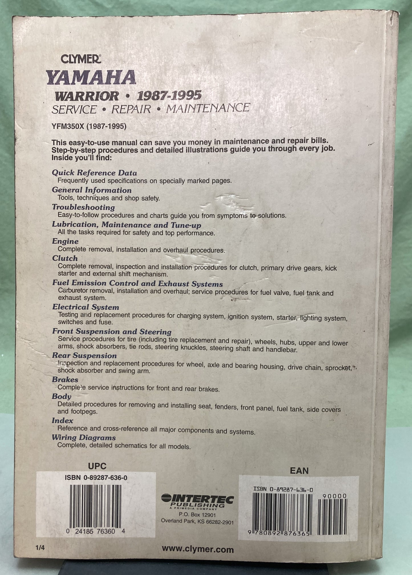 Genuine Clymer M487 Yamaha Warrior Service Manual 1987-1995