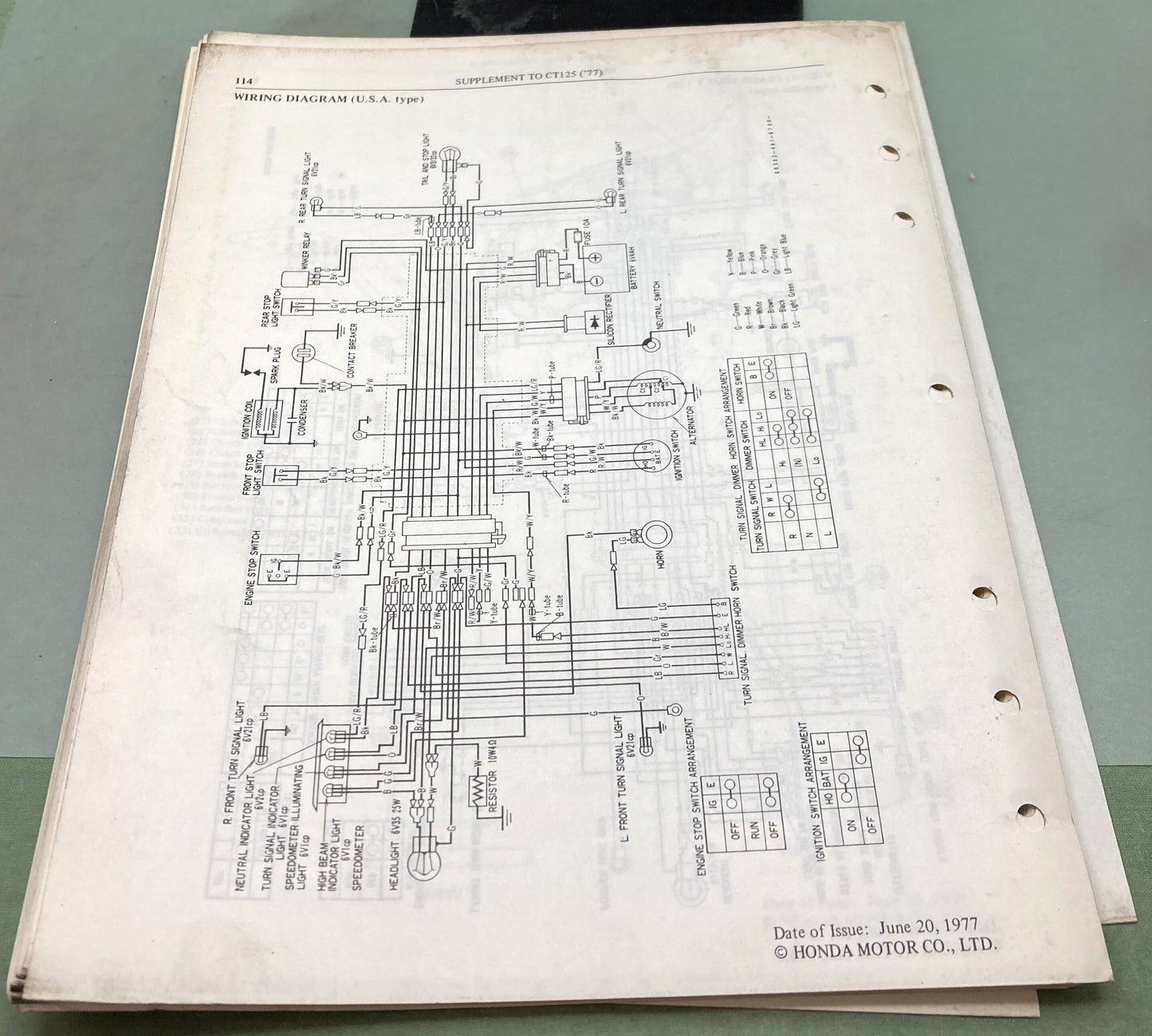 Genuine Honda 6136506 XL125, CT125 Shop Manual 1977