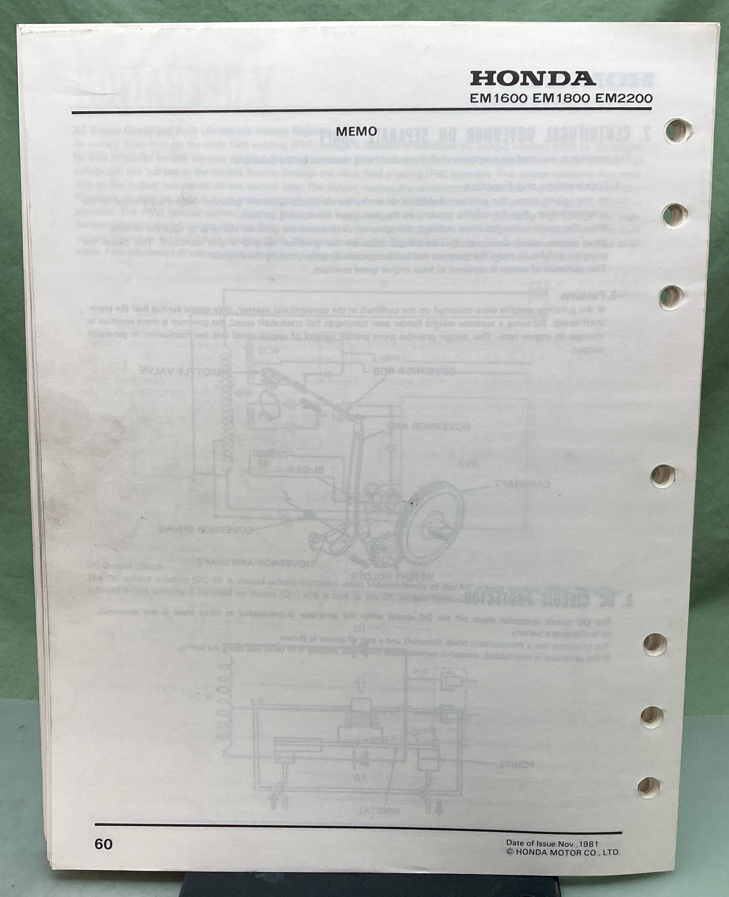 Genuine Honda 6189700 EM1600 EM1800 EM2200 Shop Manual 1981