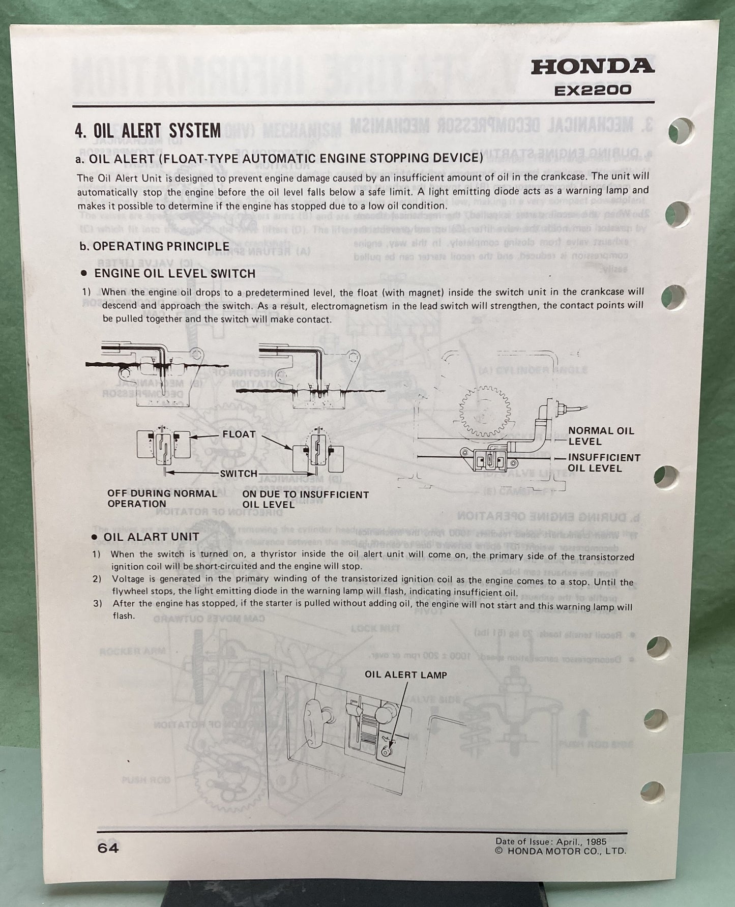 Genuine Honda 61ZB600 EX2200 Generator Shop Manual 1985