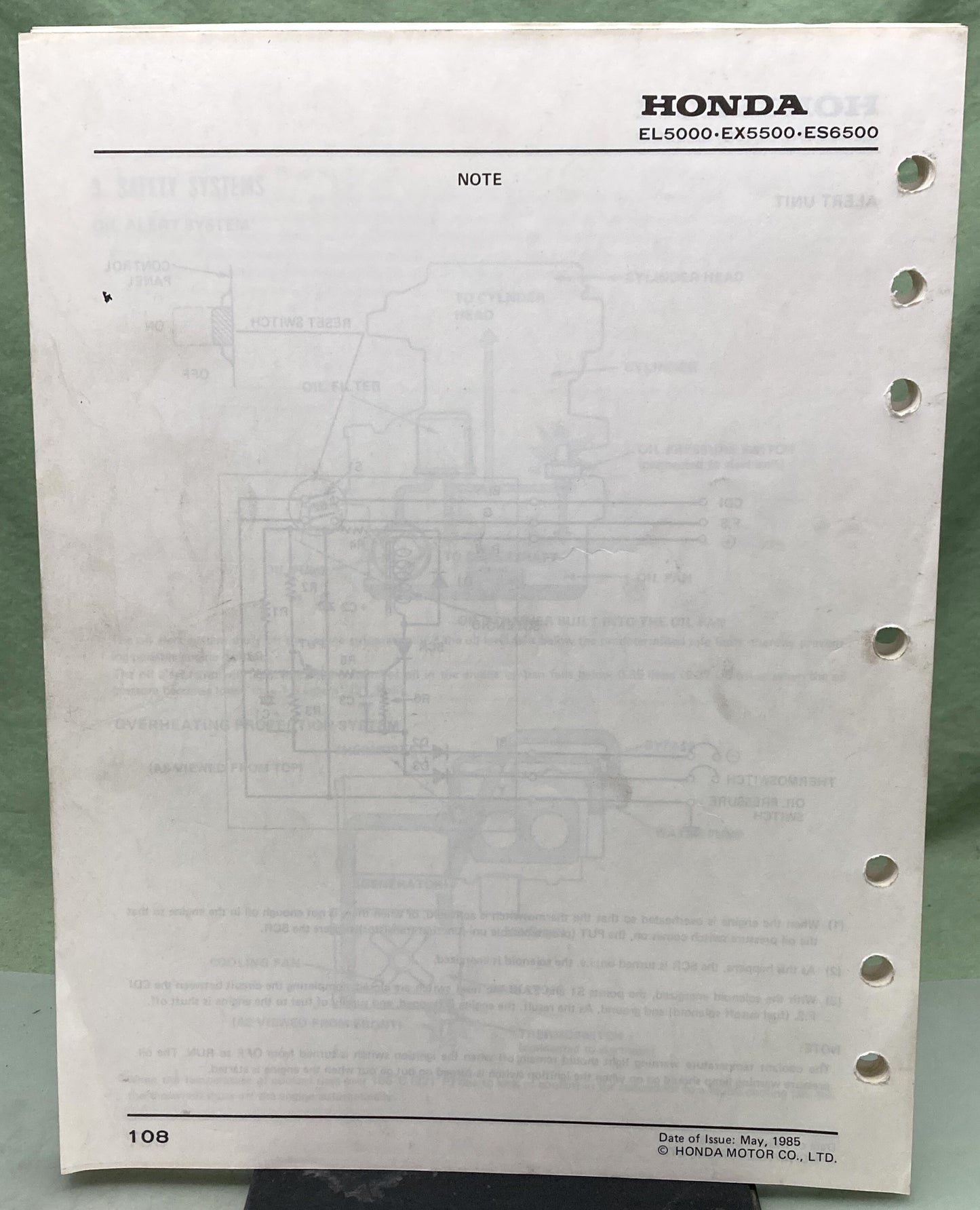 Genuine Honda 61ZA010 EL5000 EX5500 ES6500 Shop Manual 1985