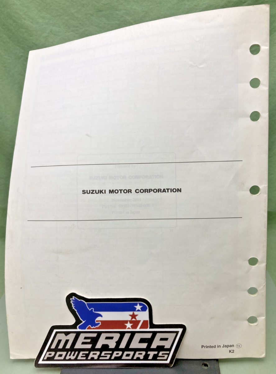 GENUINE SUZUKI 99501-39340-03E VL1500 SUPPLEMENTARY SERVICE MANUAL 2001