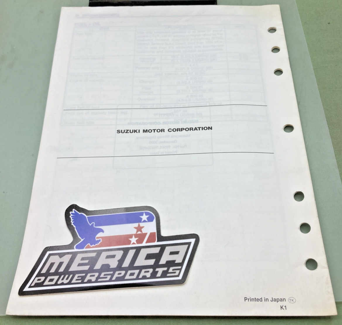 GENUINE SUZUKI 99501-39320-03E GSF1200 SUPPLEMENTARY SERVICE MANUAL 2000