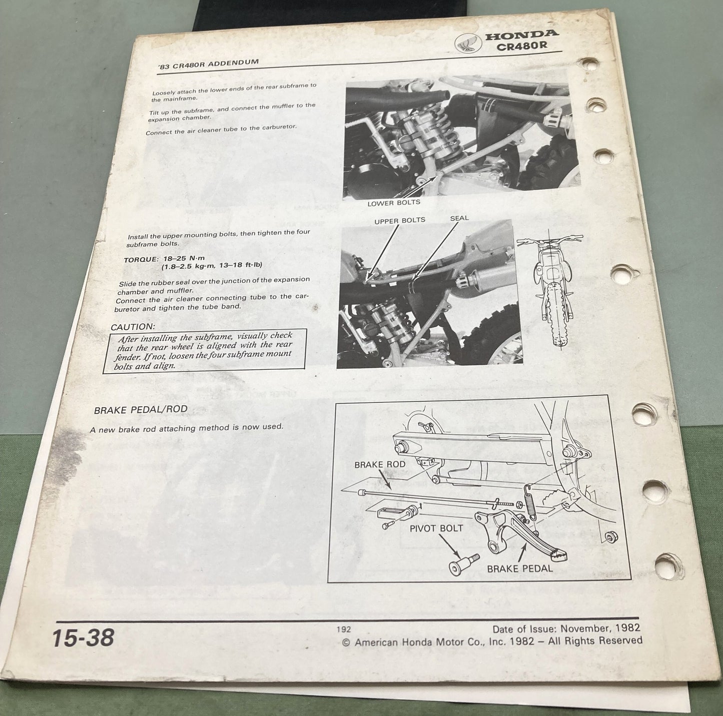 Genuine Honda 61KA501/61KA500 CR480R Shop Manual and Addendum 1982-1983