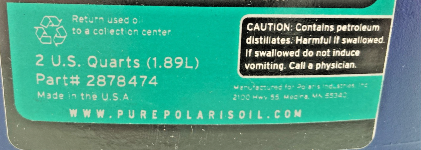 NEW GENUINE POLARIS 2878474 DIESEL OIL SAE 10W-30 2QUARTS (1.89L)