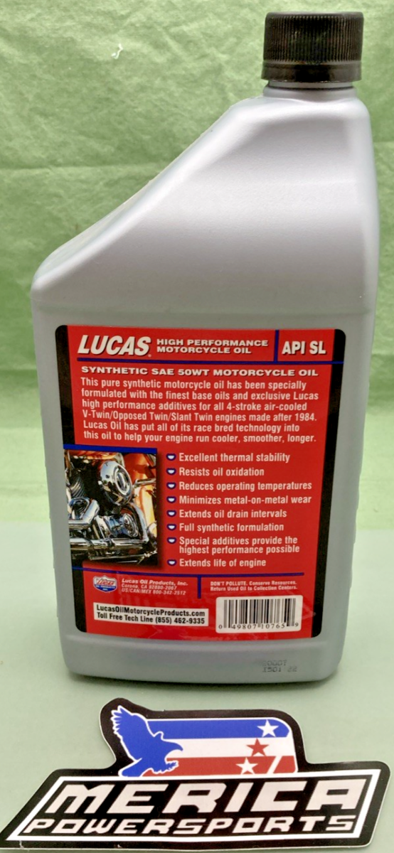 NEW LUCAS OIL 10765 SAE 50 WT SYNTH OIL, SPECIALLY BLENDED AIR-COOLED V-TWIN 1QT
