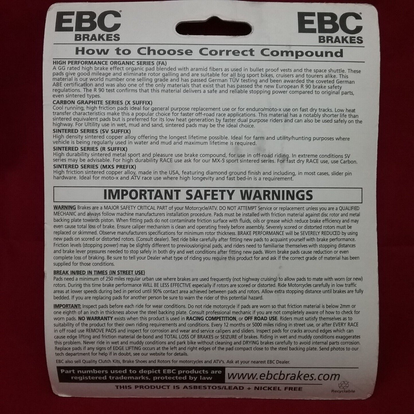 NEW EBC FA130R Long-Life Sintered R-Series Brake Pads
